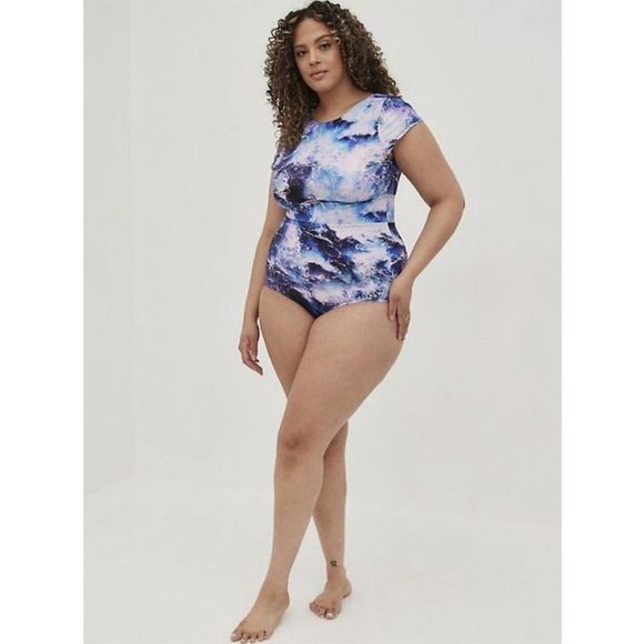 Torrid Sz 1X Ocean Wave Active Wireless Scoop Back OnePiece Swimsuit. - Picture 4 of 10